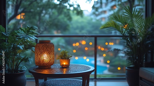 Warm evening view from balcony table