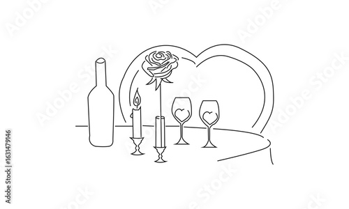 Minimalist Line Drawing of a Romantic Dinner Table Setting