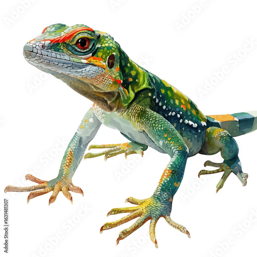 Anole Lizard, watercolor drawing vector, isolated on a white background.