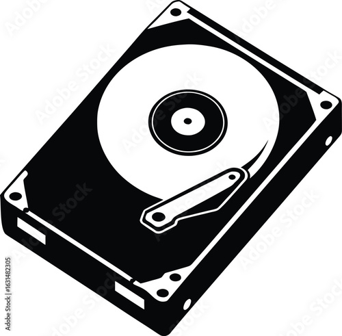 black silhouette a hard disk drive on white backgr.eps