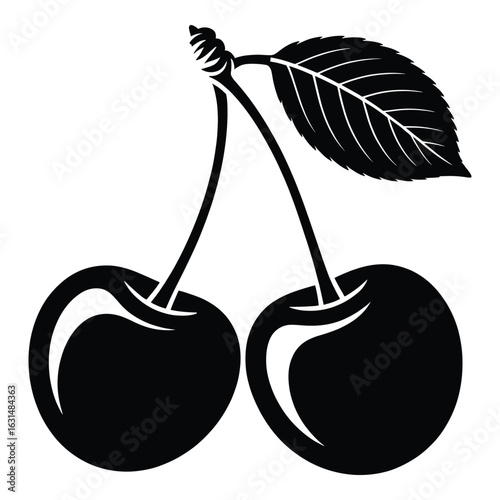 Black and white cherry icon vector illustration showcasing fresh fruit and summer harvest with minimalist style perfect for designs