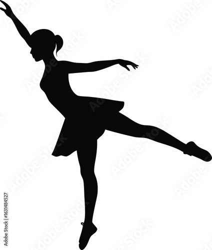 black silhouette a ice skater spinning on white ba.eps