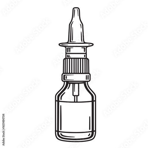 A black and white illustration of a nasal spray bottle for medical use