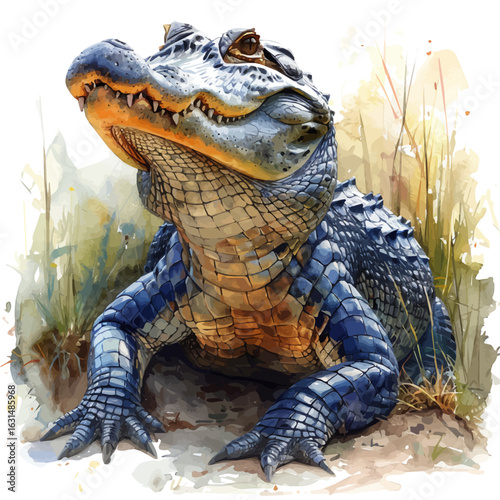 American Alligator, watercolor painting vector, isolated on a white background.