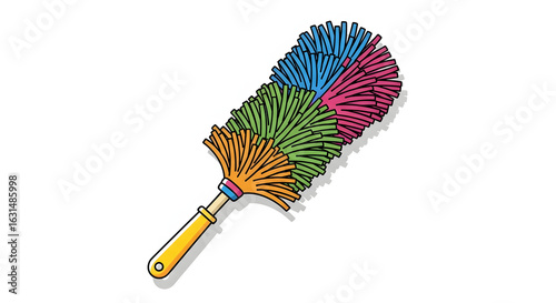 Colorful Duster with Yellow Handle on White Background