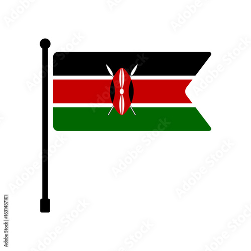 National flag of Kenya. Kenya flag computer digital vector illustration icon design. Fluttering flagpole flag.