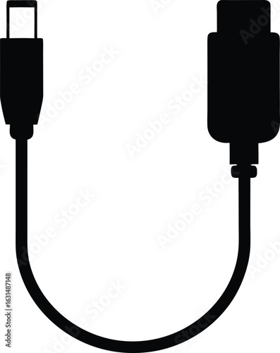 black silhouette a micro usb cable on white backgr.eps