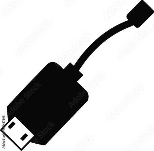 black silhouette a mini usb port on white backgrou.eps
