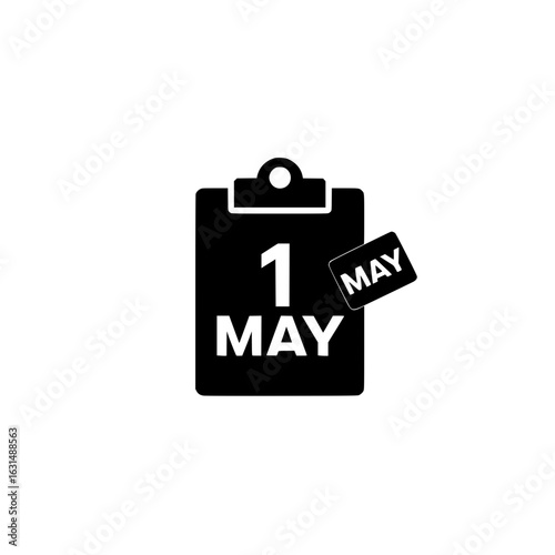 Clipboard with 1 may text symbol representing calendar date reminder and labor day celebration