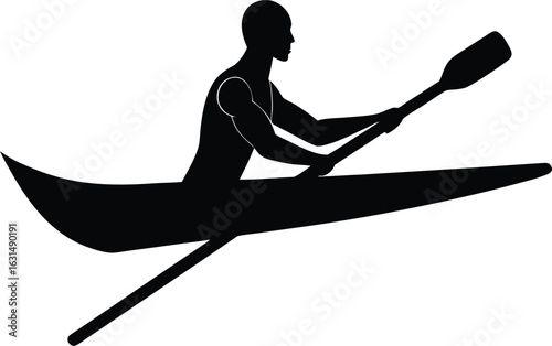 black silhouette a rower in single scull on white .eps