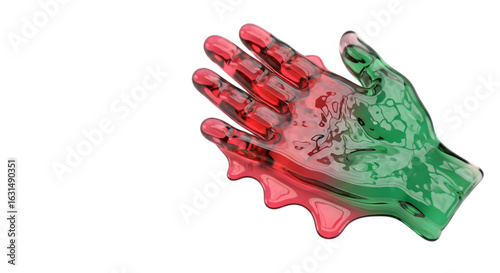 Abstract Green and Red Glass Hand on Transparent Background