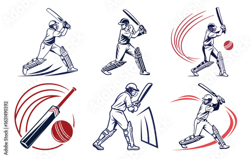 Dynamic cricket player action shots capture the thrill and skill of batting, perfect for sports branding and promotional materials.