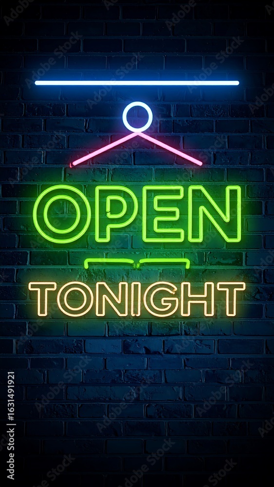 Obraz premium Neon sign open tonight