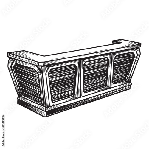 Hand drawn illustration of a detailed vintage bar counter isolated on a white background