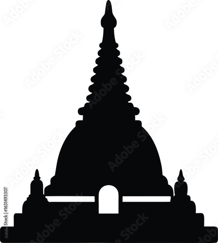 black silhouette a stupa on white background.eps