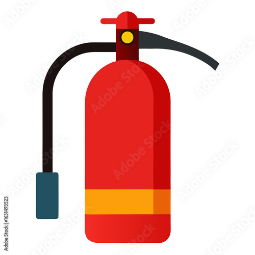Red fire extinguisher with hose and handle