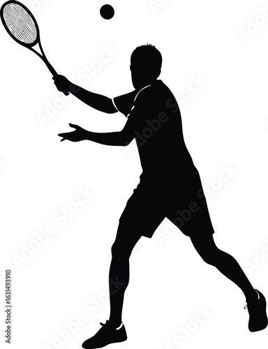 black silhouette a tennis player backhand shot on .eps