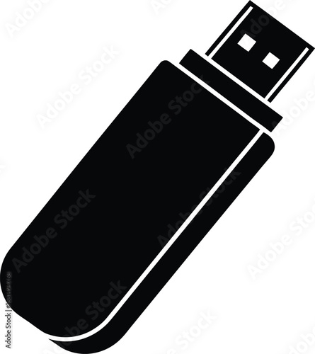 black silhouette a usb flash drive on white backgr.eps