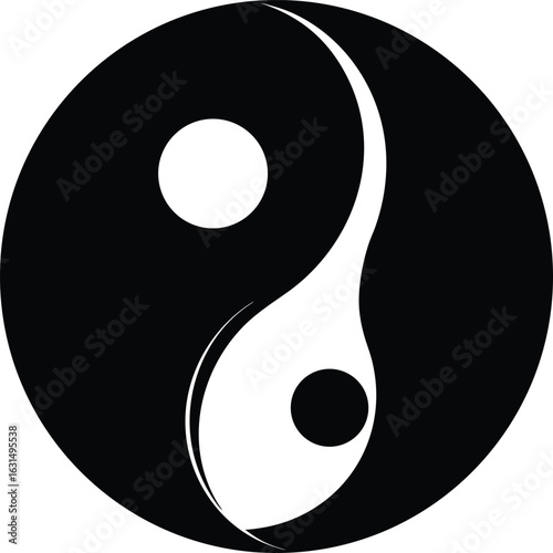 black silhouette a yin yang symbol on white backgr.eps