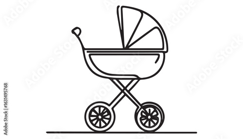 Continuous one single minimal line drawing baby carriage