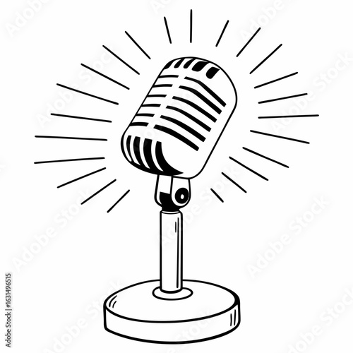 Line art of condenser microphone for studio recording