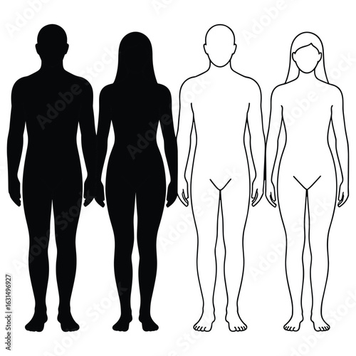 Male and female human body silhouettes and outlines