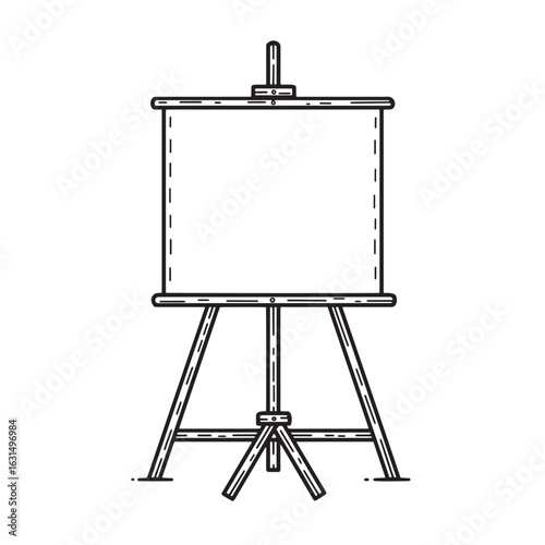 Simple black and white illustration of a blank easel suitable for presentations and artwork