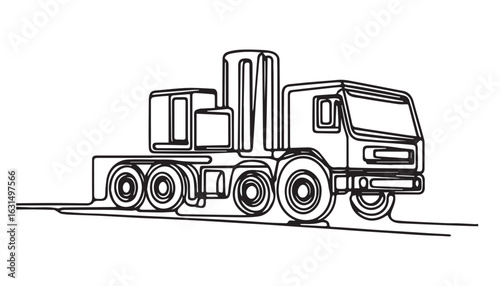 Continuous one single minimal line drawing truck