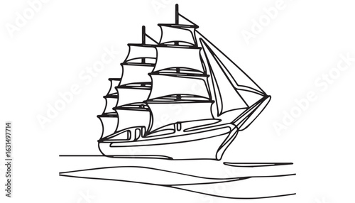Continuous one single minimal line drawing sailboat