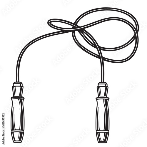 Simple black and white vector illustration of a classic jump rope for fitness activities