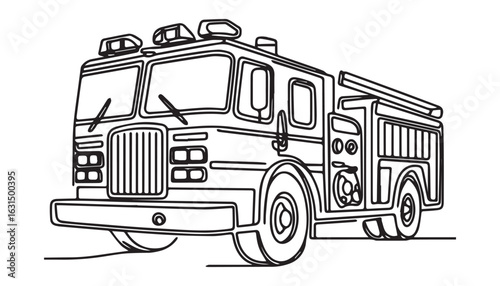 Continuous one single minimal line drawing fire engine