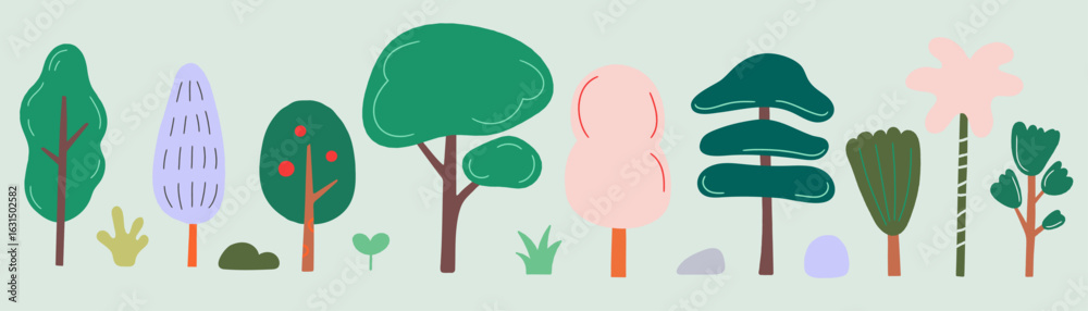 Tree Vector Illustration Set. Nature, Eco, Green, botanical.