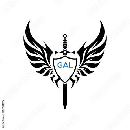 GAL Winged Sword and Shield Logo with GAL Letters, GAL Later Logo, Heraldic Emblem, Black and White Vector Design

GAL logo, emblem, GAL heraldic, crest, GAL sword, shield, GAL wings, warrior, GAL kni