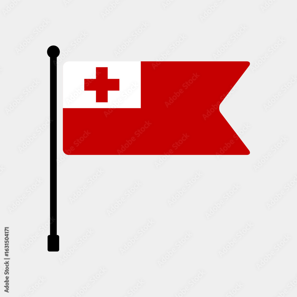 Obraz premium National flag of Tonga. Tonga flag computer digital vector illustration icon design. Fluttering flagpole flag.