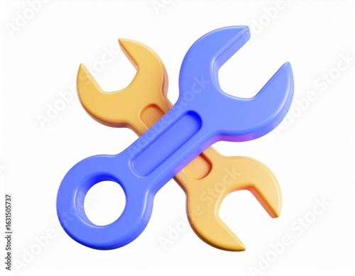 wrench icon 3d rendering isolated on white background cartoon plastic style icon