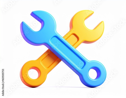wrench icon 3d rendering isolated on white background cartoon plastic style icon