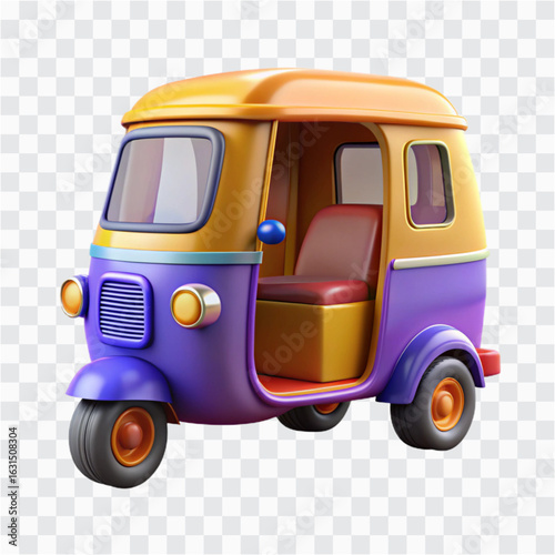 3D Animated Auto Rickshaw Icon | Vibrant Tuk Tuk Vehicle, Urban Transport Symbol
