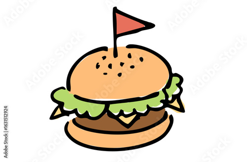 手書きカラーイラスト　ハンバーガー