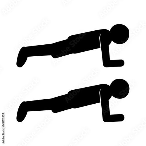 Two figures performing push ups silhouette