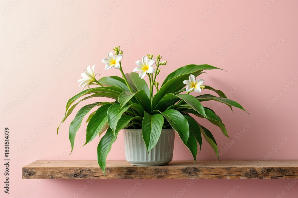 Obraz premium Minimalist Interior Design with a Plant and Pink Wall
