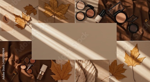 Autumn makeup aesthetic with leaves and sunlight. This aesthetic creates cozy vibe