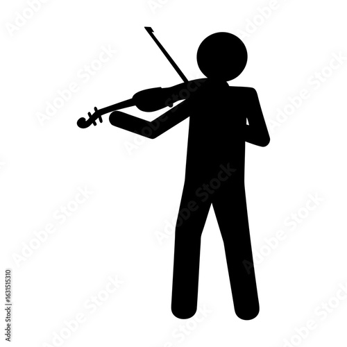 Stick figure musician playing violin silhouette