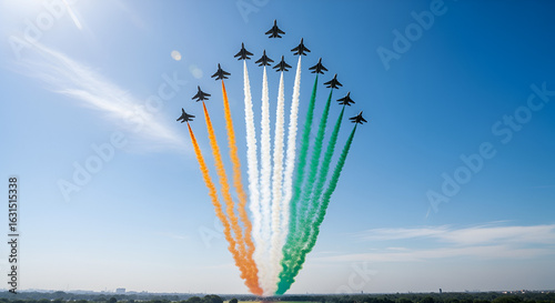 Spectacular Airshow: Indian Air Force Jets in Formation Flying with Colorful Smoke Trails