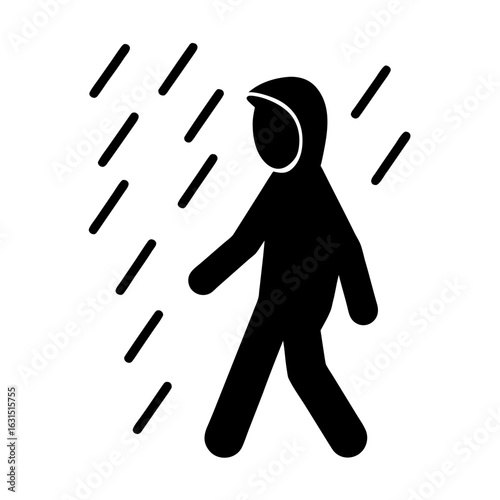 Person walking in rain silhouette