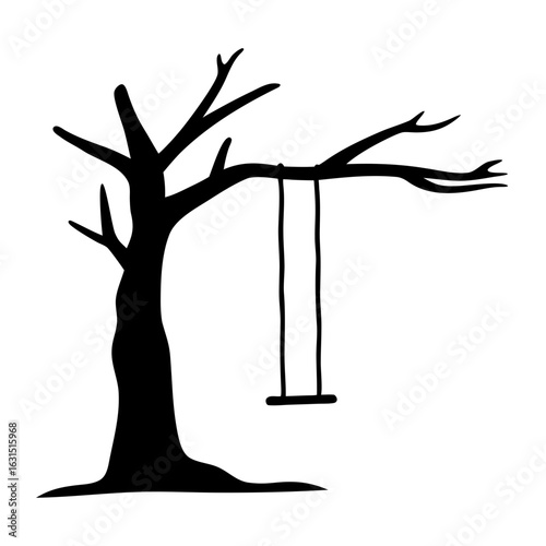 Bare tree with swing silhouette