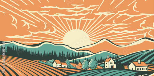 Fields Rolling Hills Sunrise Farm Land Background