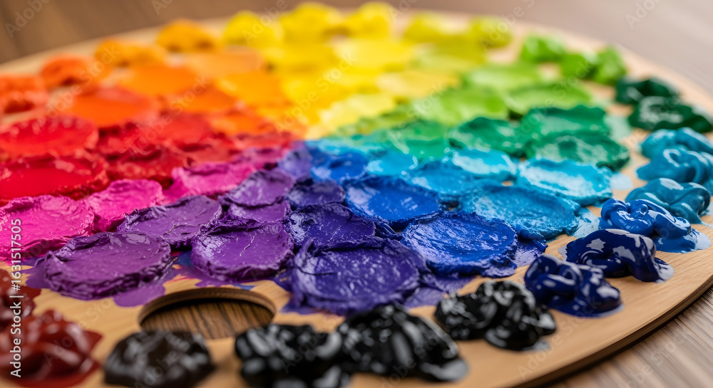 Fototapeta premium Close-up of a vibrant rainbow of colored decorative stones arranged in a creative artistic pattern