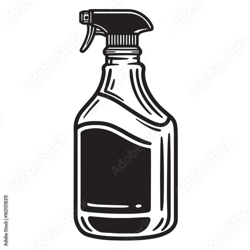 Vector illustration of a spray bottle for cleaning and sanitizing with a black and white design