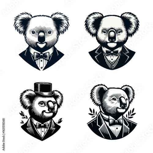 Four Koalas in Suits Vector Illustration