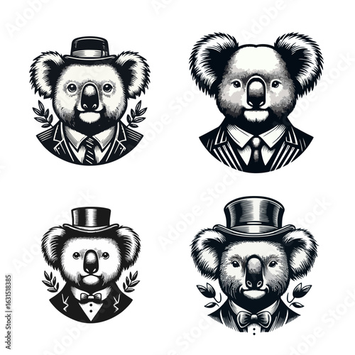 Elegant Koala Portraits Collection in Black and White